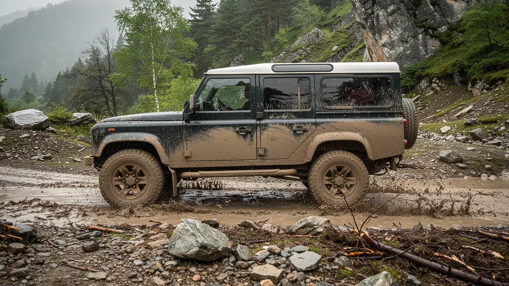 4x4 en passage sur chemin boueux en montagne française