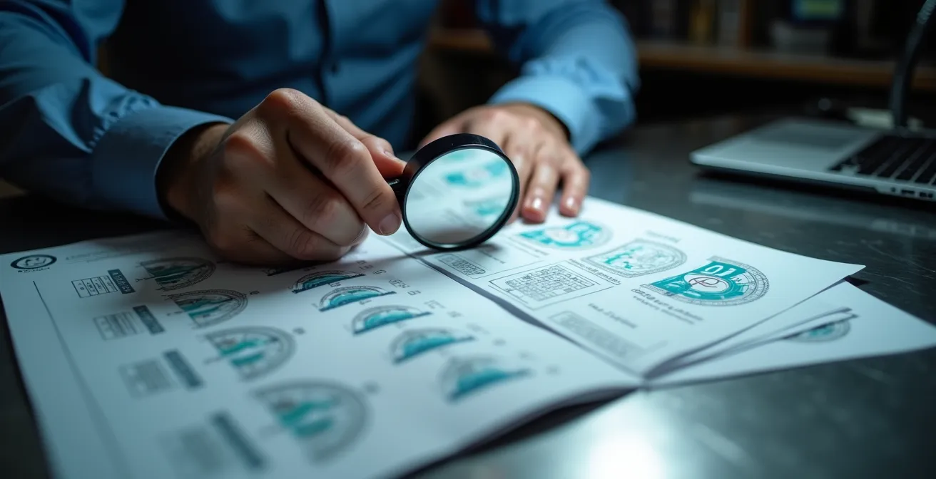 Gros plan sur les mains d'un contrôleur analysant des graphiques de temps de conduite