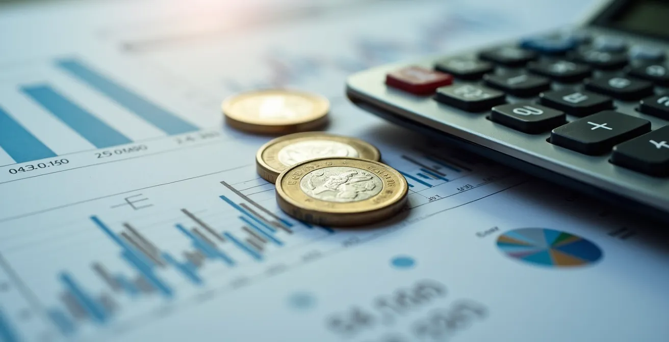 Documents financiers et calculatrice sur bureau avec graphiques de capacité financière pour le transport
