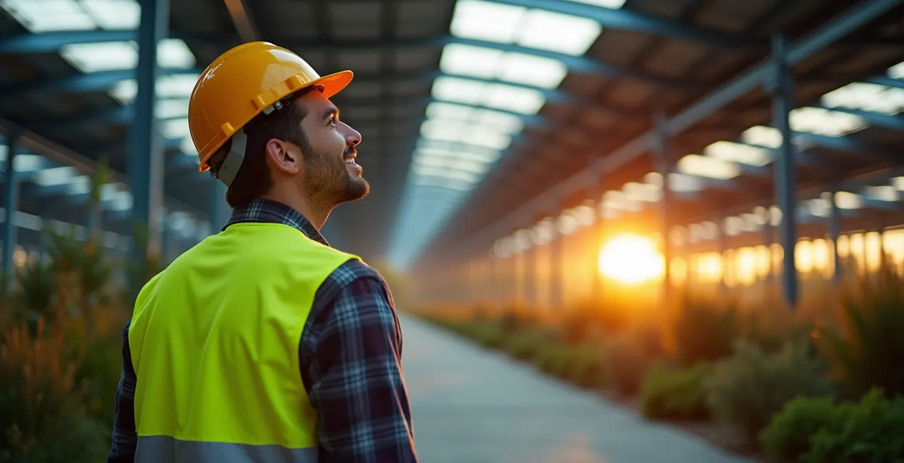 Entrepôt logistique moderne avec toiture photovoltaïque et aménagements durables