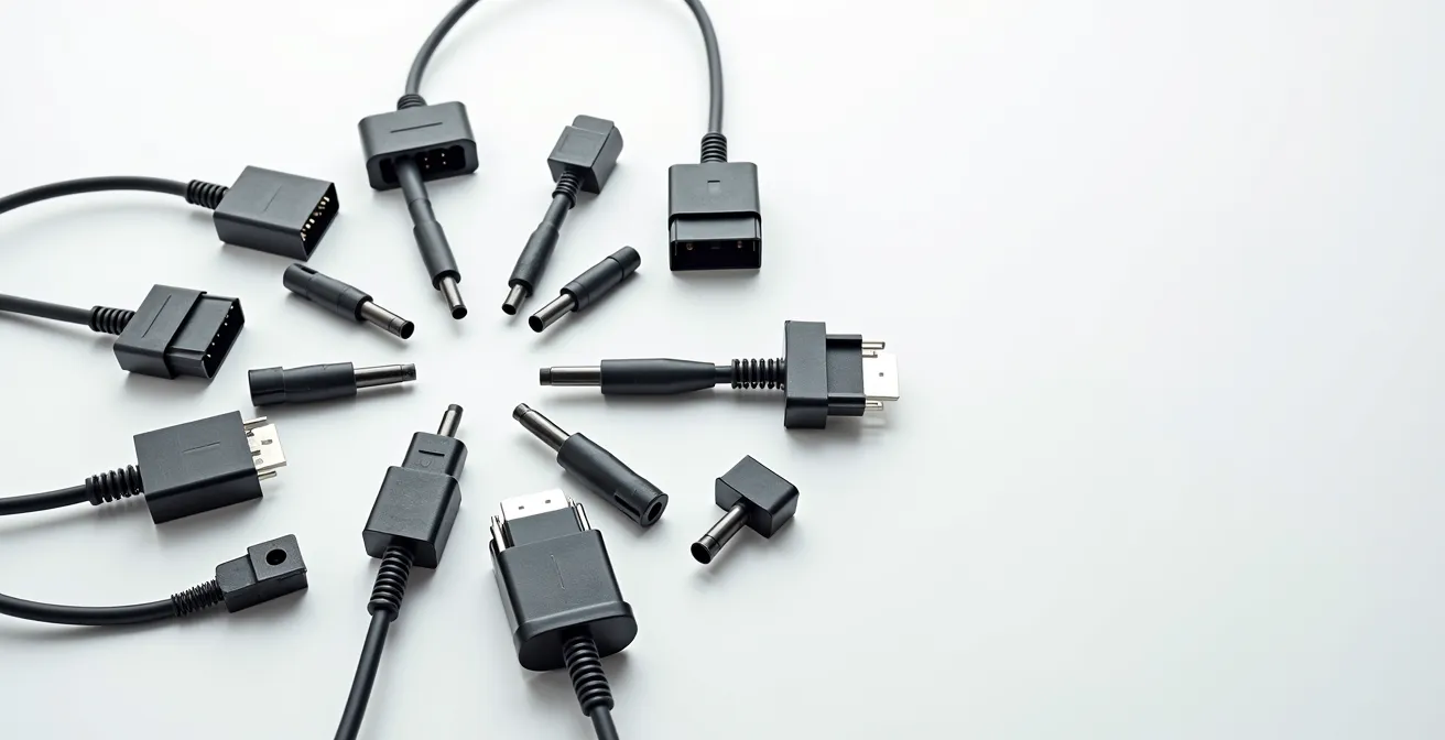 Kit professionnel d'adaptateurs de diagnostic pour flottes avec différents types de connecteurs