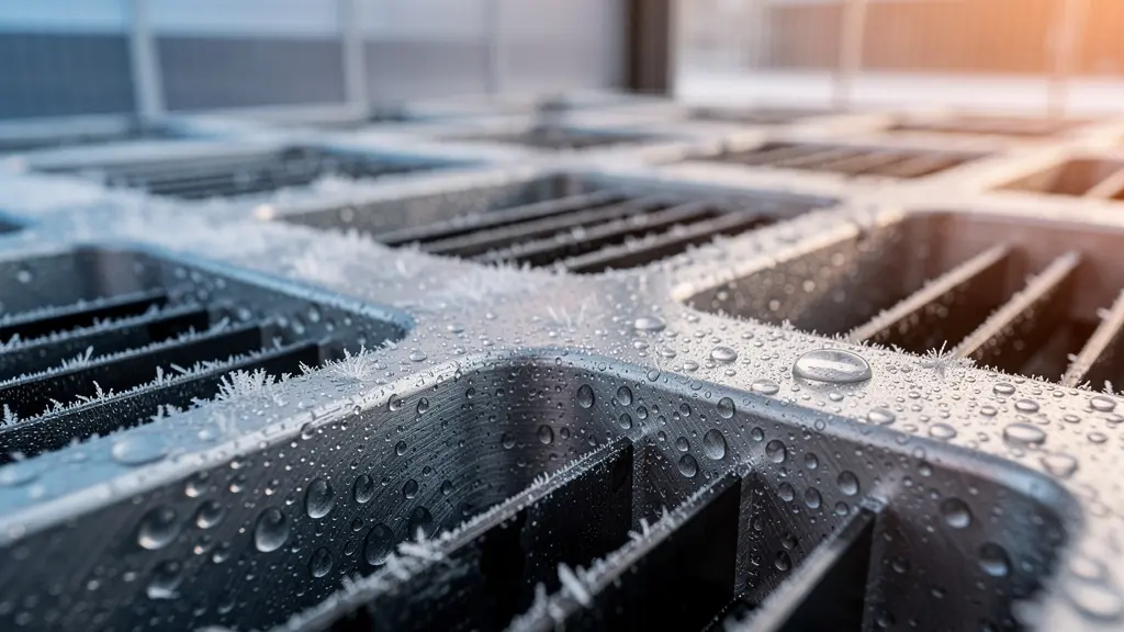 Vue rapprochée d'un système de préconditionnement de batterie sur un utilitaire électrique en pause déjeuner